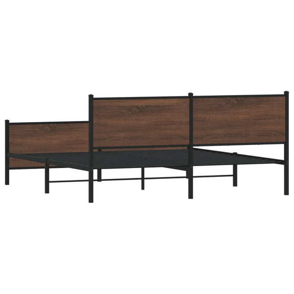 Metallbett 193x203 cm Braun Eichen-Optik