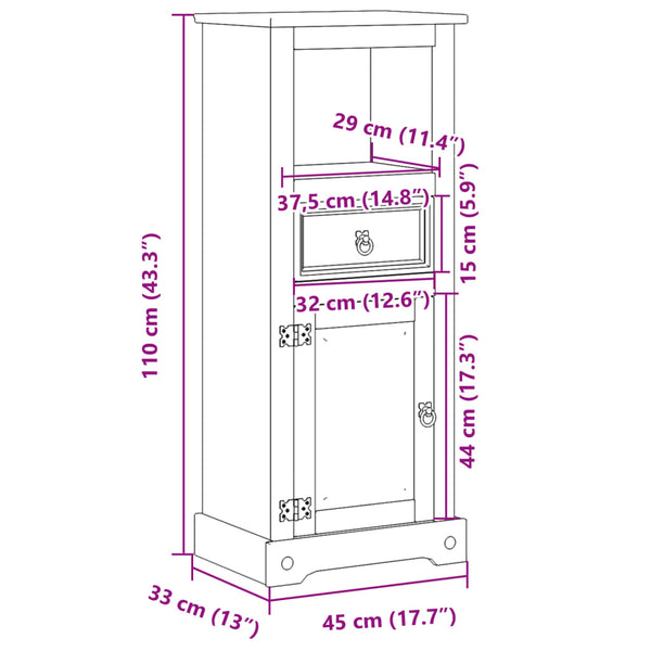 Badschrank Corona Kiefer Massivholz 45x110 cm