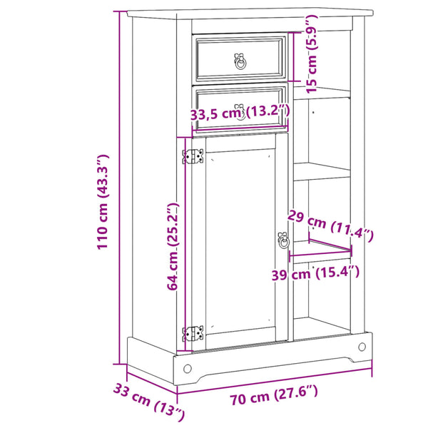 Badschrank Corona Kiefer Massivholz 70x33x110 cm
