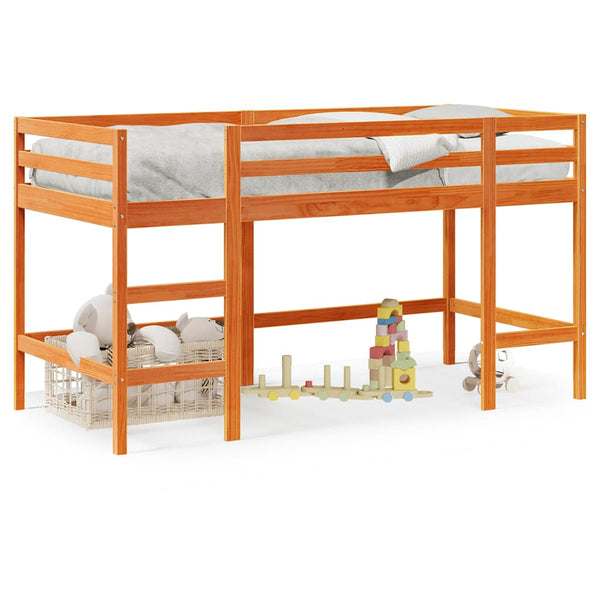 Lit mezzanine enfant vidaXL avec échelle marron miel 90x190 cm bois de pin massif