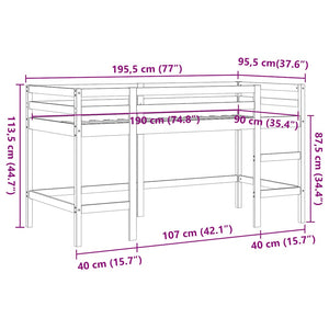 Lit mezzanine enfant vidaXL avec échelle marron miel 90x190 cm bois de pin massif