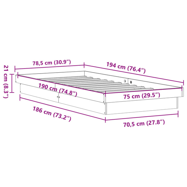 Massivholzbett Kiefer mit LED 75x190 cm