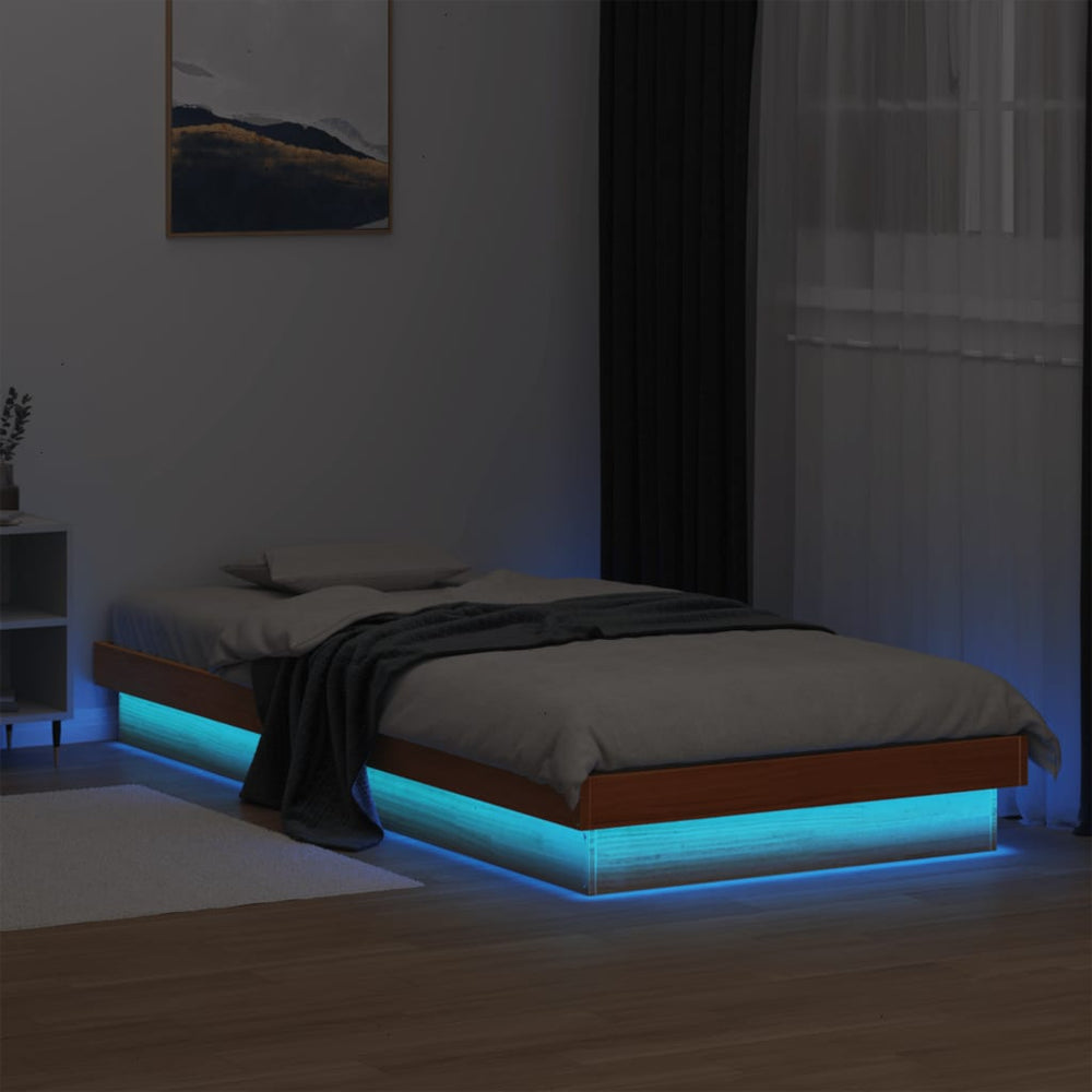 Massivholzbett Kiefer mit LED 75x190 cm