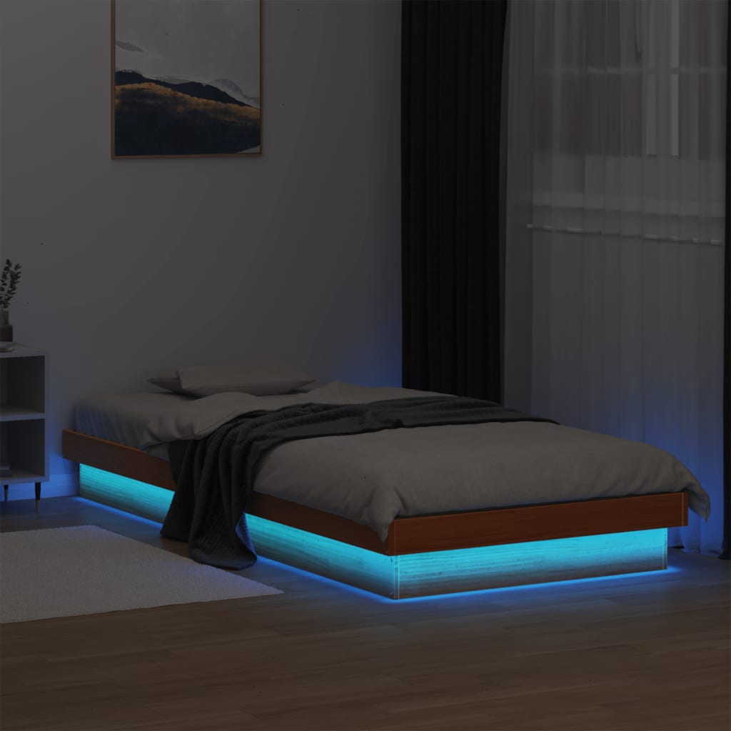 Massivholzbett Kiefer mit LED 75x190 cm