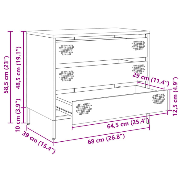 Senfgelbes Sideboard, 68 cm, Stahl