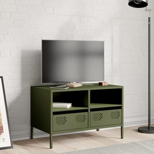 Olivgrüner TV-Schrank aus Stahl, 68 cm