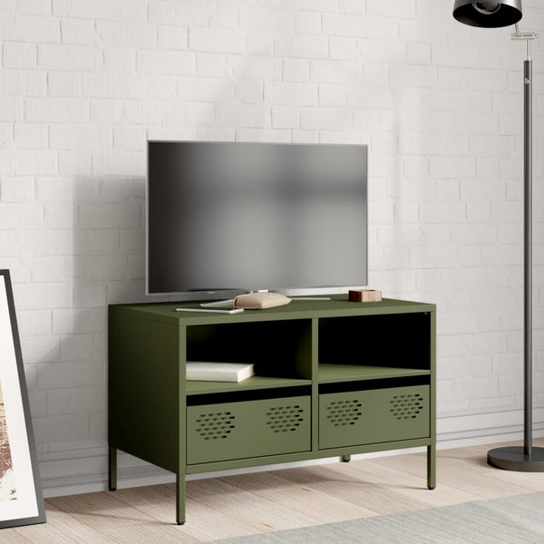 Olivgrüner TV-Schrank aus Stahl, 68 cm