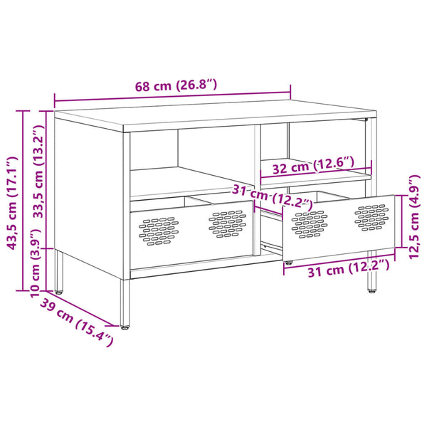 Olivgrüner TV-Schrank aus Stahl, 68 cm