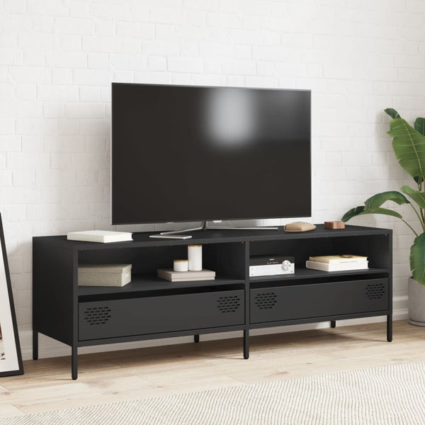 Schwarzer TV-Schrank aus Stahl, 135 cm