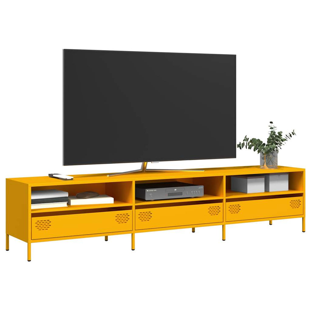 vidaXL Meuble TV moutarde 202x39x43,5 cm acier laminé à froid