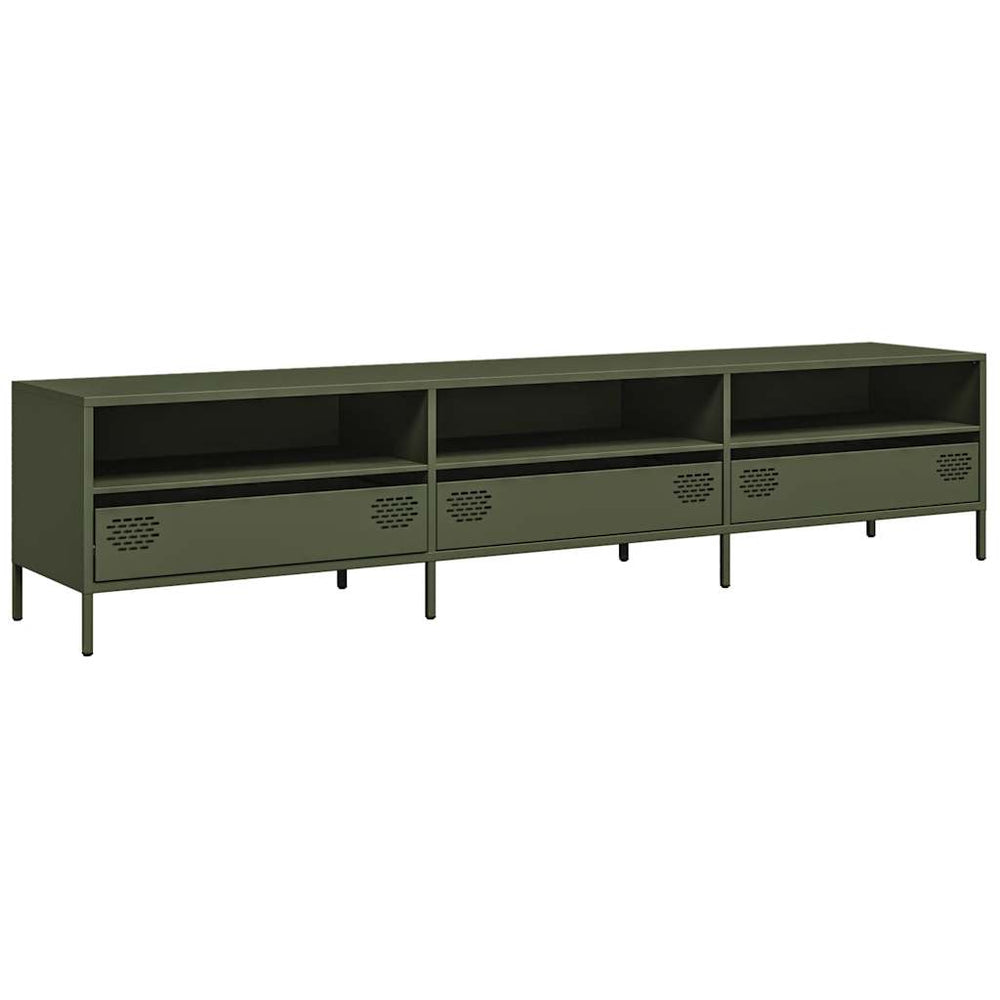 vidaXL Meuble TV vert olive 202x39x43,5 cm Acier laminé à froid