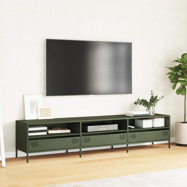 vidaXL Meuble TV vert olive 202x39x43,5 cm Acier laminé à froid