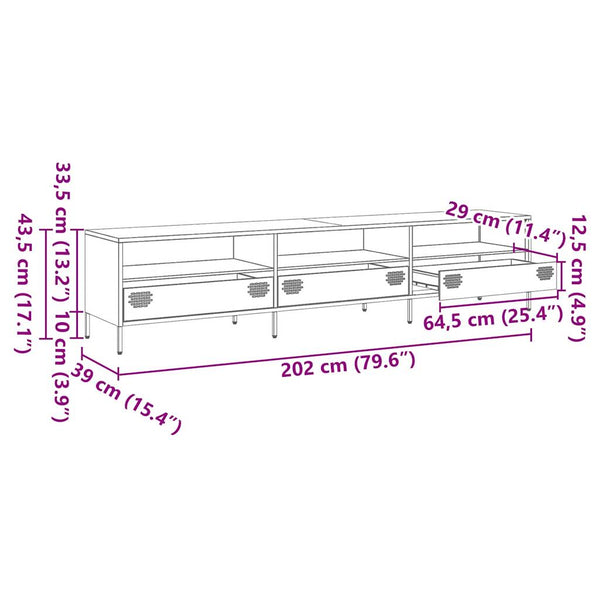 vidaXL Meuble TV vert olive 202x39x43,5 cm Acier laminé à froid