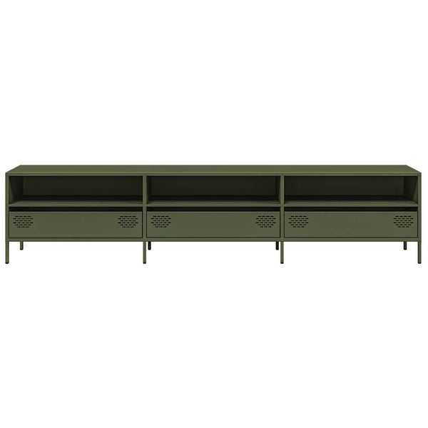 vidaXL Meuble TV vert olive 202x39x43,5 cm Acier laminé à froid
