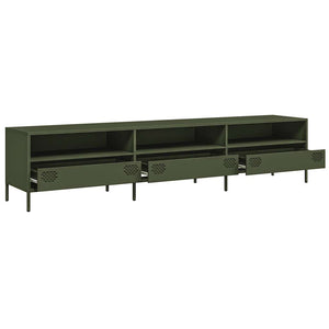 vidaXL Meuble TV vert olive 202x39x43,5 cm Acier laminé à froid