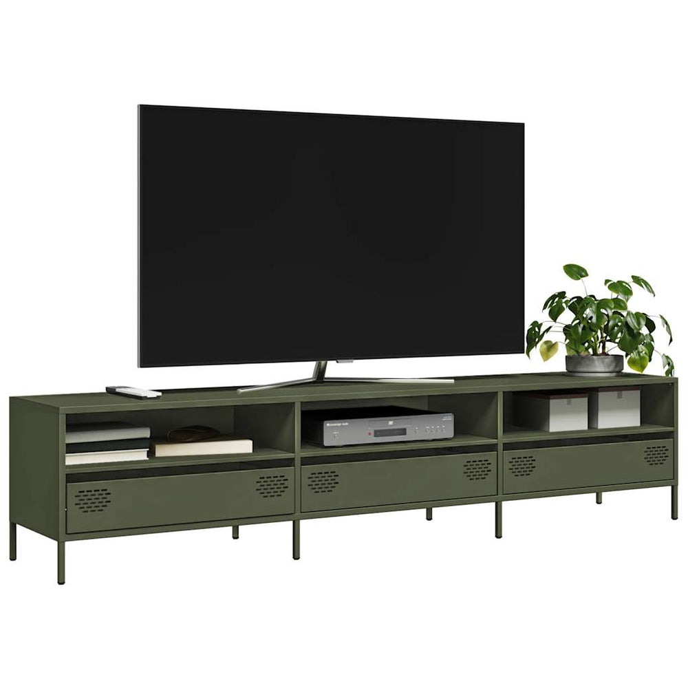 vidaXL Meuble TV vert olive 202x39x43,5 cm Acier laminé à froid