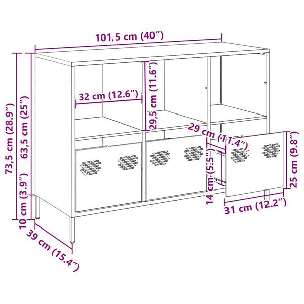 Rosa Sideboard aus Stahl, 101,5 cm