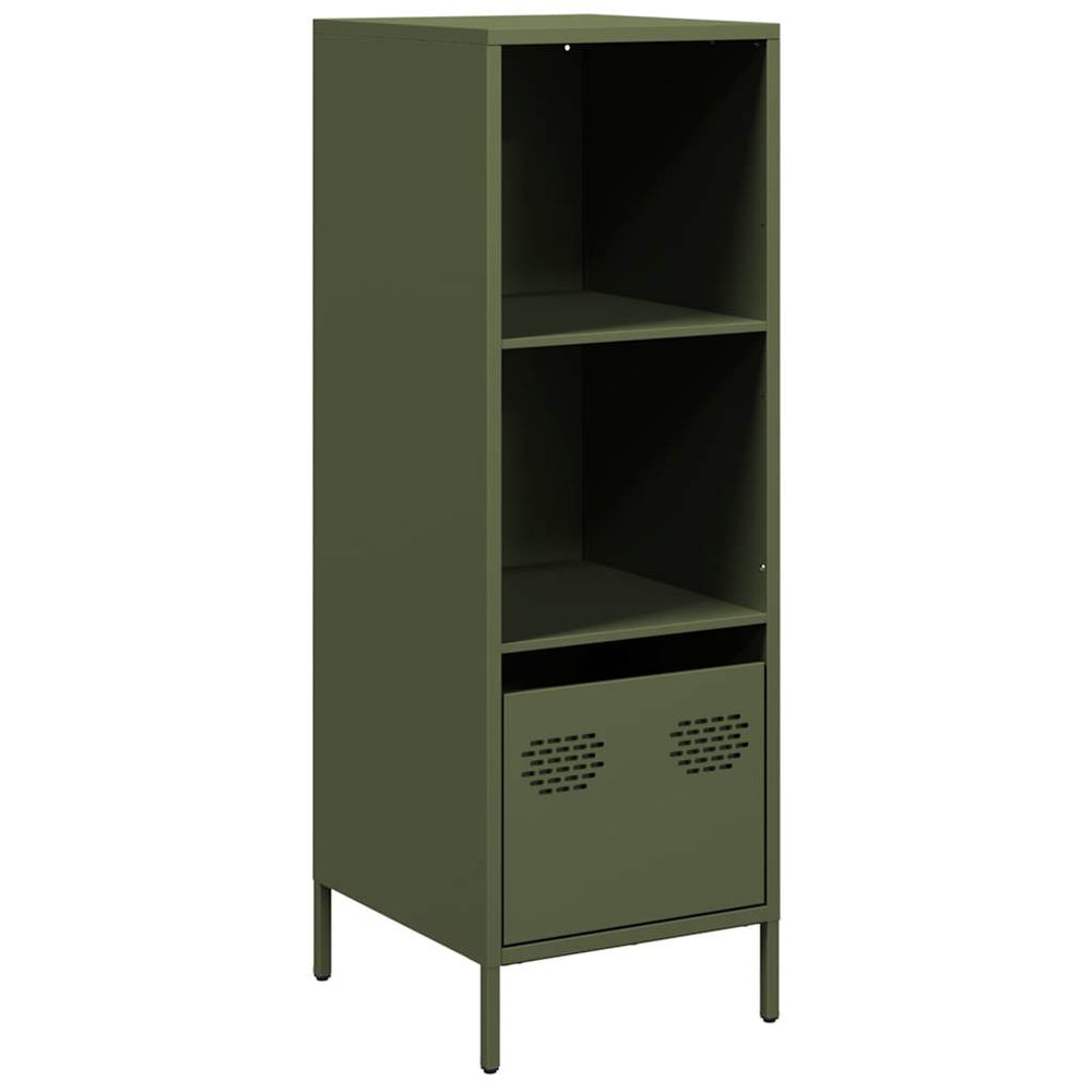 Olivgrünes Highboard aus Stahl, 35x39x103,5 cm