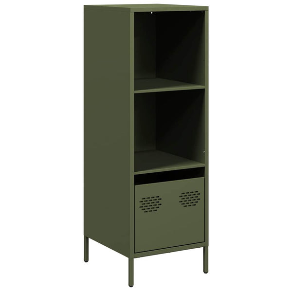 Olivgrünes Highboard aus Stahl, 35x39x103,5 cm