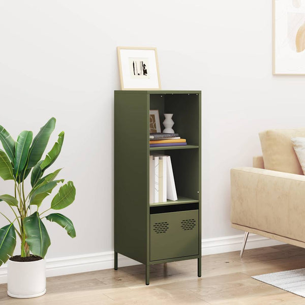 Olivgrünes Highboard aus Stahl, 35x39x103,5 cm