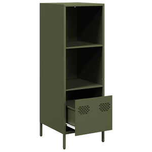 Olivgrünes Highboard aus Stahl, 35x39x103,5 cm