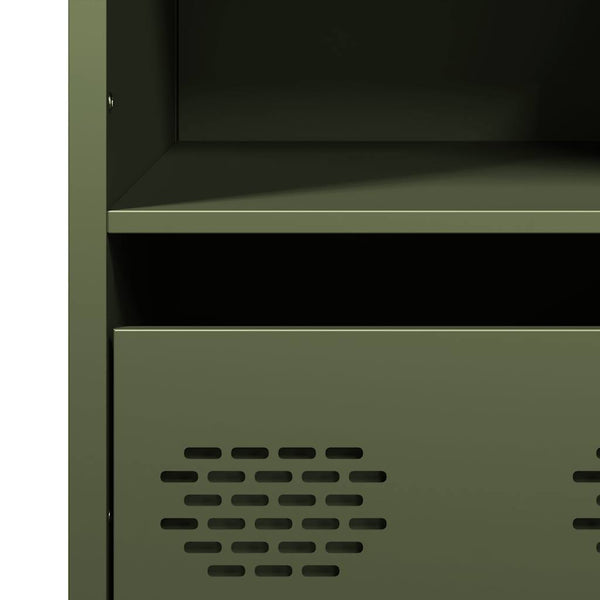 Olivgrünes Highboard aus Stahl, 35x39x103,5 cm