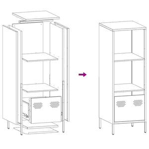 Olivgrünes Highboard aus Stahl, 35x39x103,5 cm