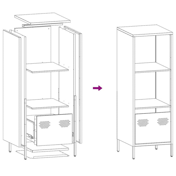 Olivgrünes Highboard aus Stahl, 35x39x103,5 cm