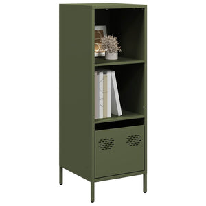 Olivgrünes Highboard aus Stahl, 35x39x103,5 cm