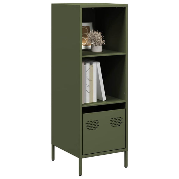 Olivgrünes Highboard aus Stahl, 35x39x103,5 cm