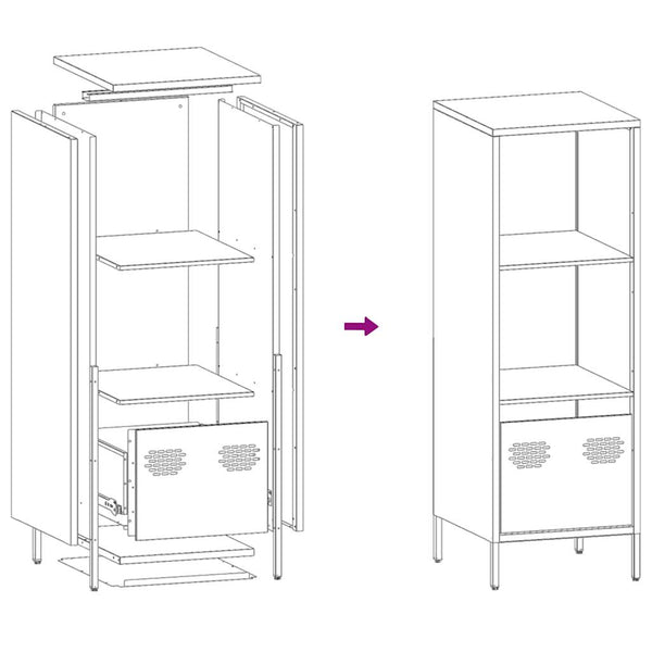Weißes Highboard aus Stahl, 35x39x103,5 cm