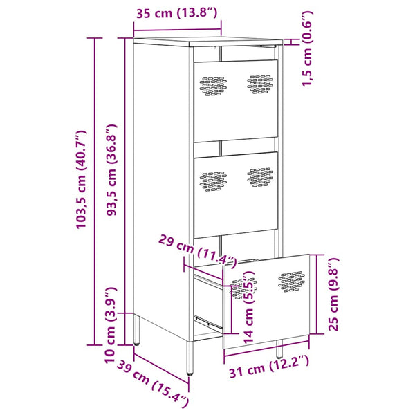 Highboard Rosa Stahl 39x35x103,5 cm