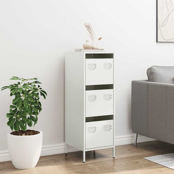 Weißes Highboard aus Stahl, 39x35x103,5 cm