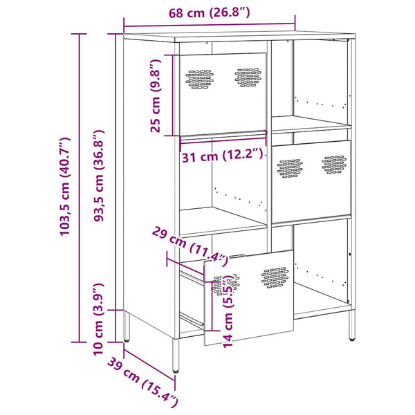 Olivgrünes Highboard 68x39x103,5 cm Stahl
