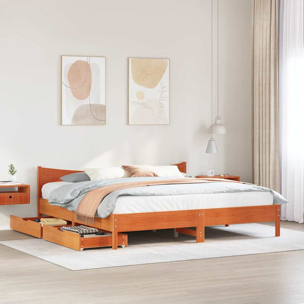 Massivholzbett Kiefer 200x200 cm mit Schubladen