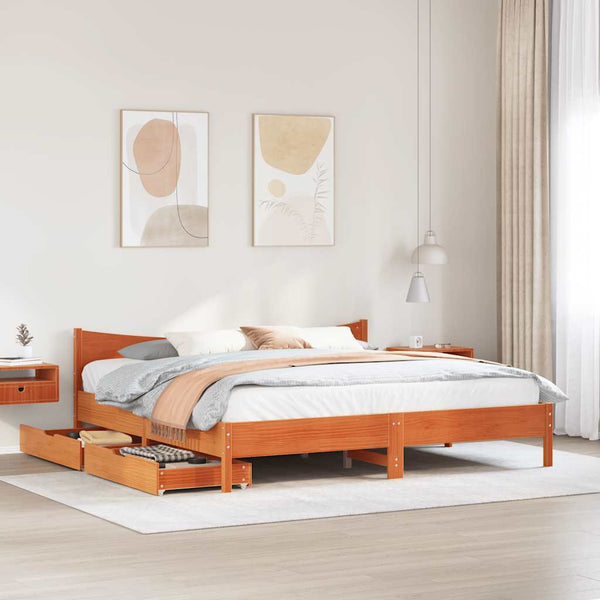 vidaXL Lit en bois massif avec tiroirs Marron ciré 180x200 cm Pin