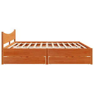 vidaXL Lit en bois massif avec tiroirs Marron ciré 180x200 cm Pin