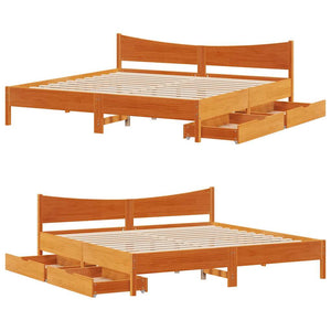 vidaXL Lit en bois massif avec tiroirs Marron ciré 180x200 cm Pin