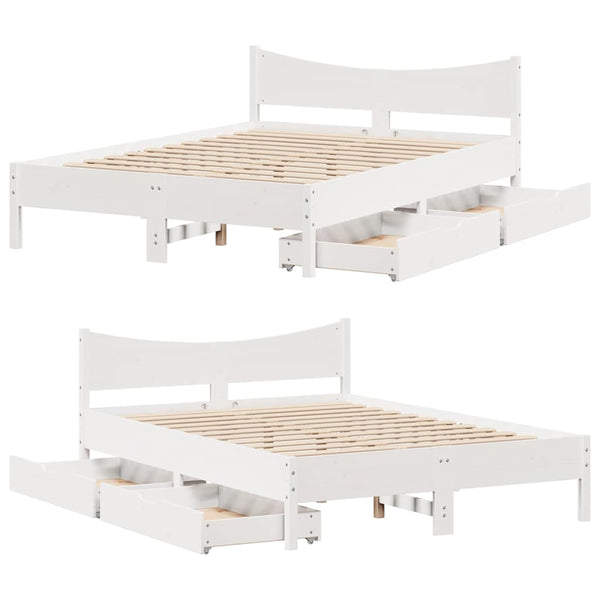 vidaXL Lit en bois massif avec tiroirs Blanc 160x200 cm Pin