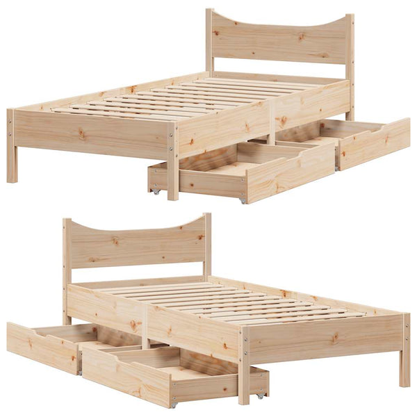 Massivholzbett 90x200 Kiefer mit Schubladen
