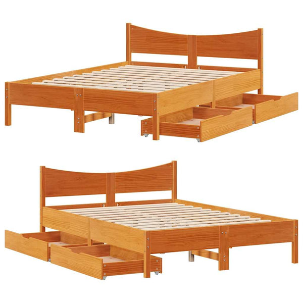 Massivholzbett Kiefer 140x190 cm mit Schubladen