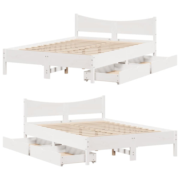 Massivholzbett Weiß mit Schubladen 135x190 cm
