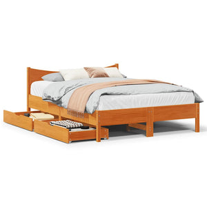 vidaXL Lit en bois massif avec tiroirs Marron ciré 135x190 cm Pin