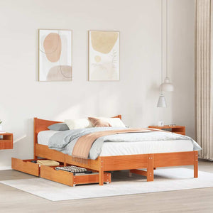 vidaXL Lit en bois massif avec tiroirs Marron ciré 120x190 cm Pin