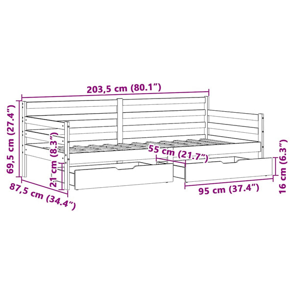 Tagesbett mit Schubladen Weiß 80x200 cm