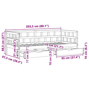 Tagesbett mit Schubladen 90x200 cm Massivholz