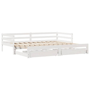 Ausziehbares Tagesbett mit Schubladen Weiß 90x190 cm