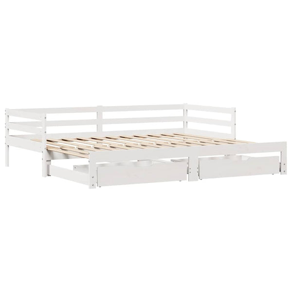 Ausziehbares Tagesbett mit Schubladen Weiß 90x190 cm
