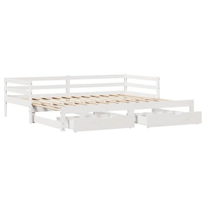 Ausziehbares Tagesbett mit Schubladen Weiß 90x190 cm
