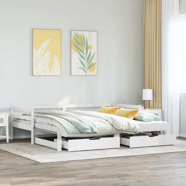 Ausziehbares Tagesbett mit Schubladen Weiß 90x190 cm